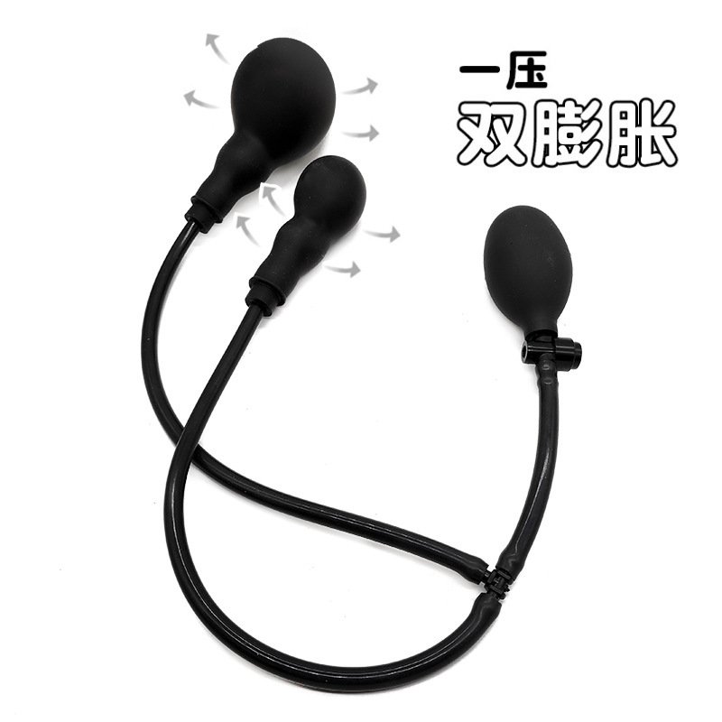 Inflatable Silicone Double Bead Anal Plug, Expanding Butt Plug for Anal Training