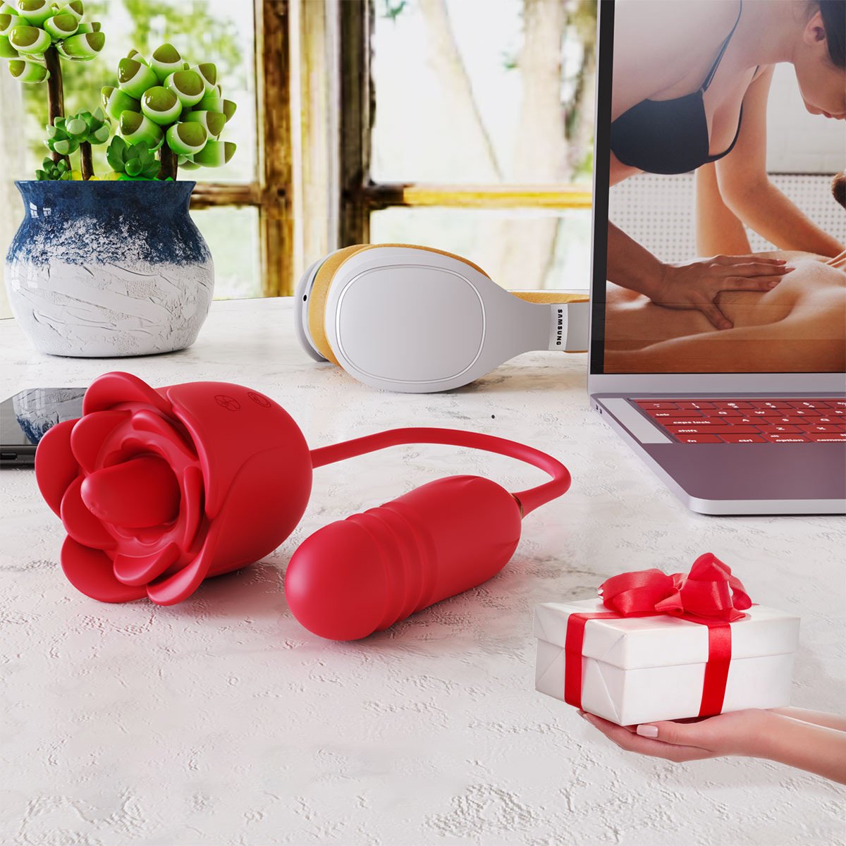 Rose Suction Thrusting Vibrator, Clitoral & Nipple Stimulator