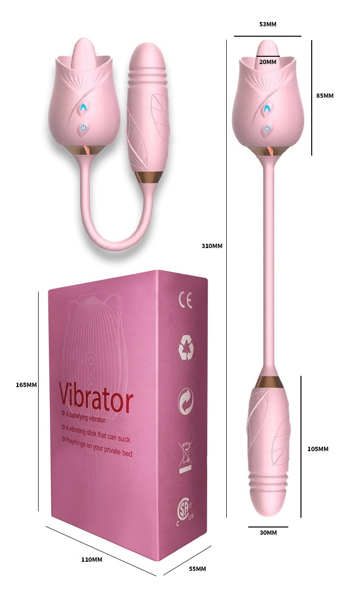 Rose Tongue Licking Thrusting G-Spot Vibrator, Clitoral & Nipple Massager